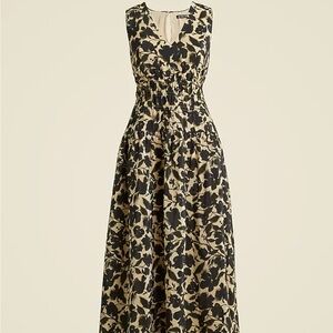 J. Crew Tan and Black Floral Midi Dress
